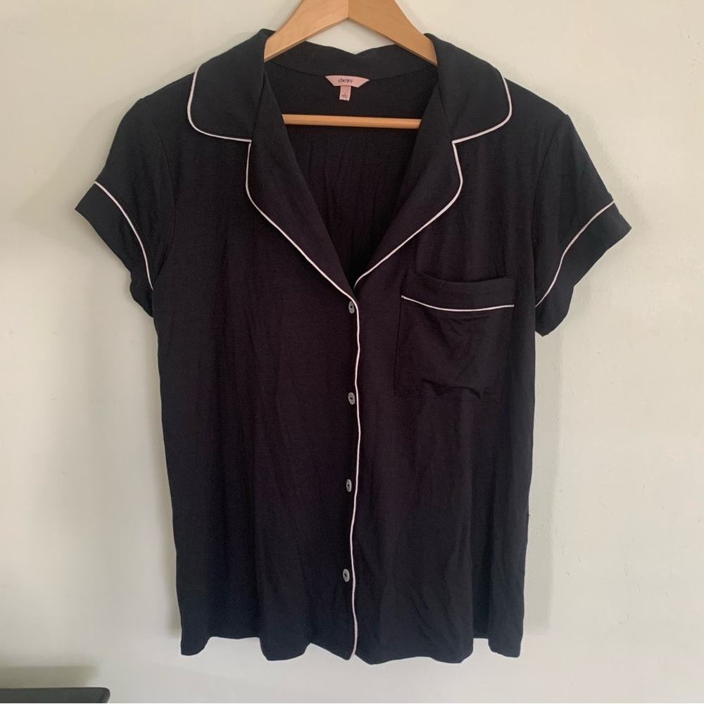 Eberjey Black Pajama Top with White Trim